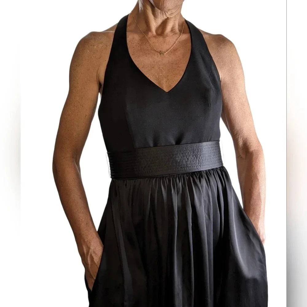 White by Vera Wang Black Halter Open Back Slit Gown Size 4 - Picture 3 of 15